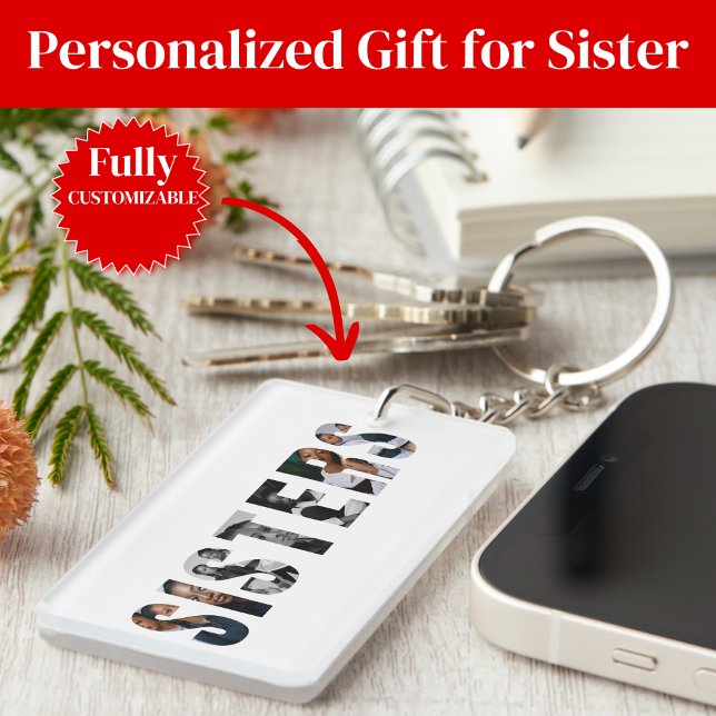 Syskon Foto Collage Nyckelring Present till syster (Sisters Photo Collage Keychain Gift)