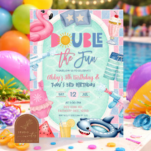 Syskon gemensam pojk pool fest dubbel kul inbjudningar