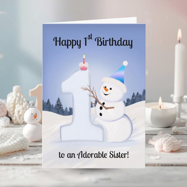 Syskon Glad 1st Födelsedag Snömannen Byggnad Kort (Skapare uppladdad)