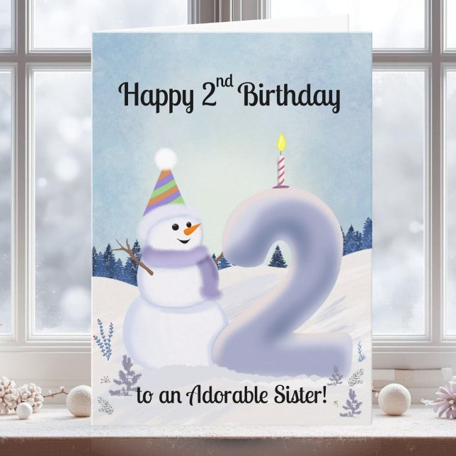 Syskon Glad 2-årsdag Snömannen Byggnad Kort (Skapare uppladdad)