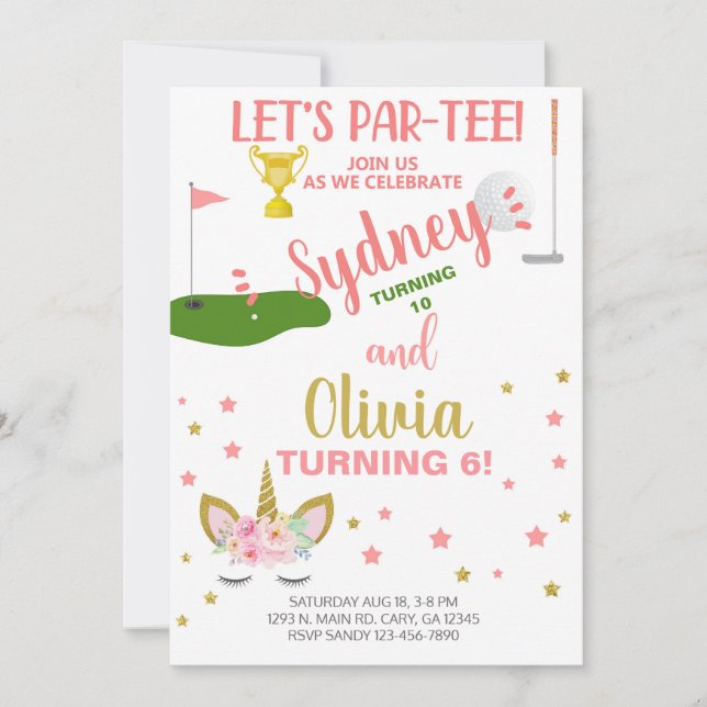 Syskon golfing och enmajsfödelsedag inbjudan. inbjudningar (Framsida)