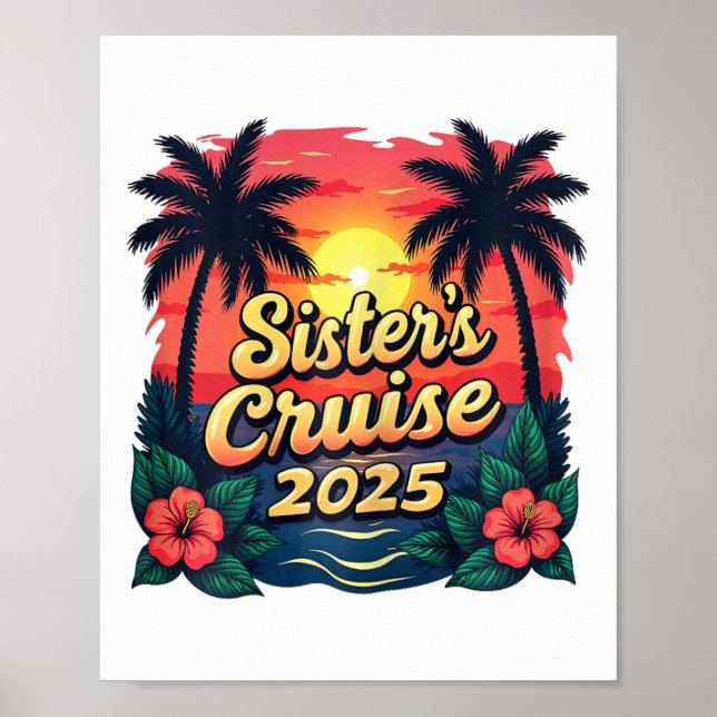 Syskon Kryssnings Semester Vintage Solnedgång Sysk Poster (Framsidan)