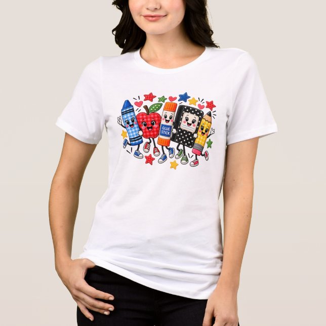 Syskon med sydda skolmaterial Cartoon T Shirt (Framsida)