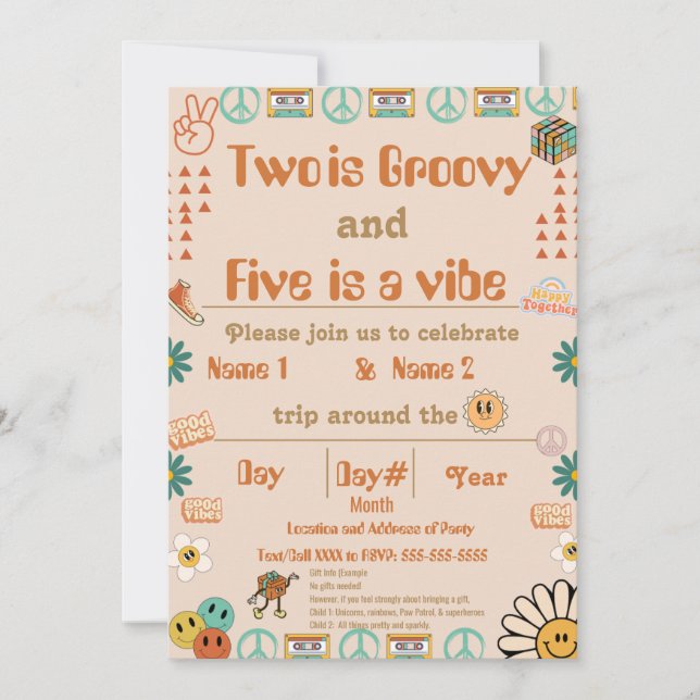 Syskon Retro Birthday-inbjudan Inbjudningar (Framsida)