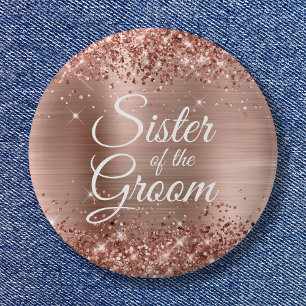 Syskon till Brudgum Glittrande Rosa Guld Folie Knapp
