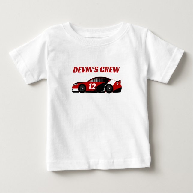 Syskon till födelsedagspojken Röd Racing Crew Föde T Shirt (Framsida)