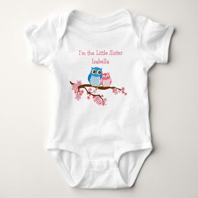 Syskon Uggla Little Sister Matching Infant T-Shirt (Framsida)