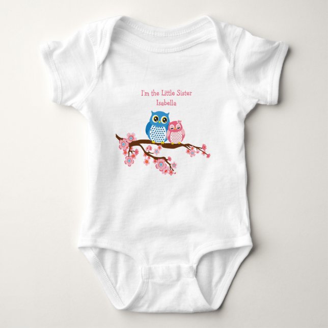 Syskon Uggla Little Sister Matching Infant T-Shirt (Framsida)
