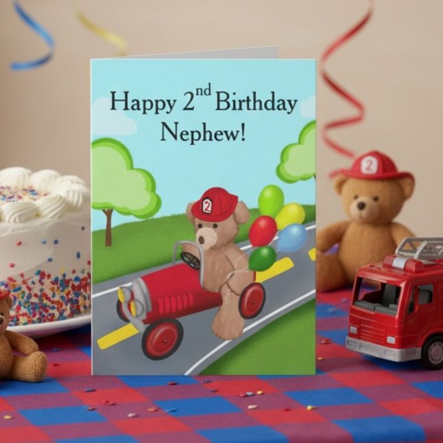 Syskonbarn 2-års födelsedags teddybjörn brandbil kort (Skapare uppladdad)