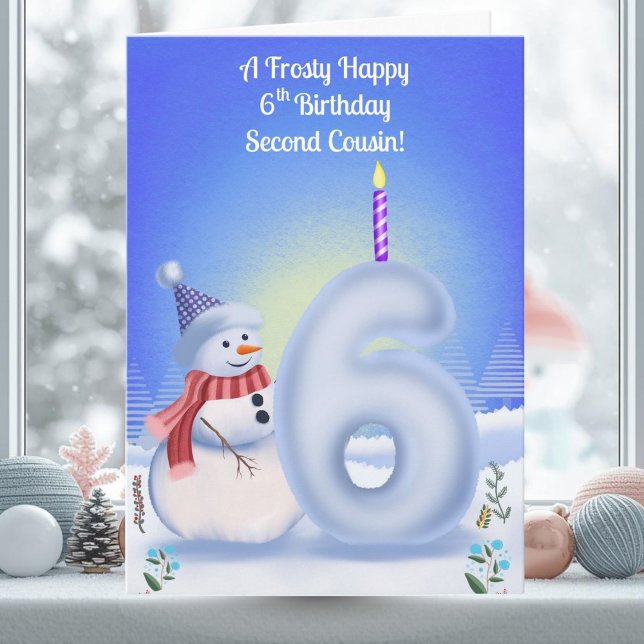 Syskonbarnsbarn 6-års födelsedag Snöman Snöig  Kort (Skapare uppladdad)