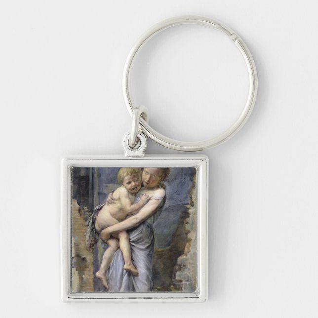 Syskongrupp Fyrkantig Silverfärgad Nyckelring (Framsidan)