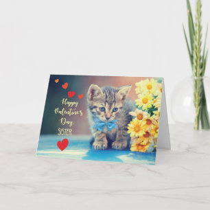 Syskonkärlek Valentine Kattunge med gula prästkrag Kort