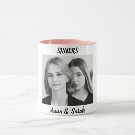 Syskonpresentkop med foto och namn – Rosa koppstil Mugg