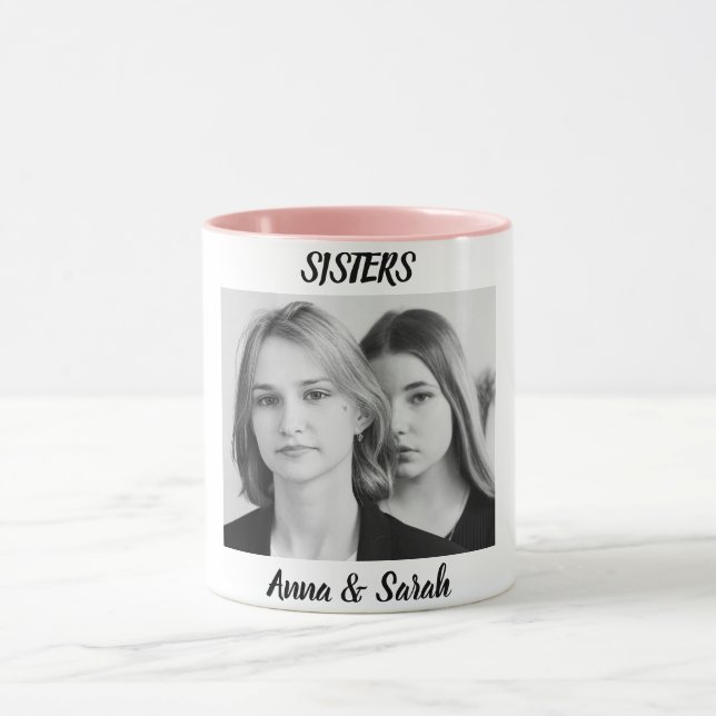 Syskonpresentkop med foto och namn – Rosa koppstil Mugg (Center)