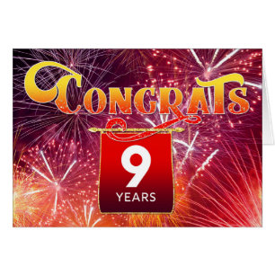 Sysselsättningsårsdag 9 år Firande Fireworks Hälsningskort
