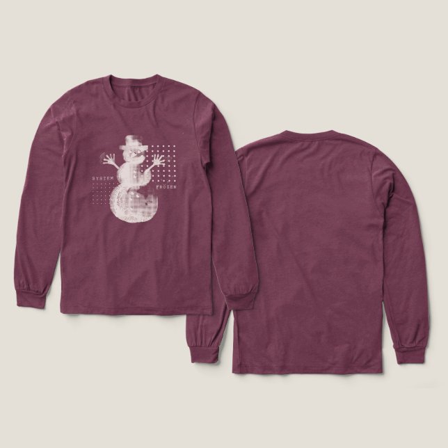 System Frozen Glitch Halftone Snowman Tech T-Shirt (Design framsida och baksida)