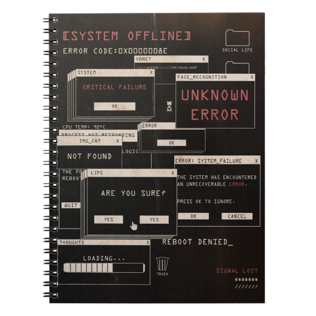 System Offline - Teknobrutalistisk design Anteckningsbok (Framsidan)