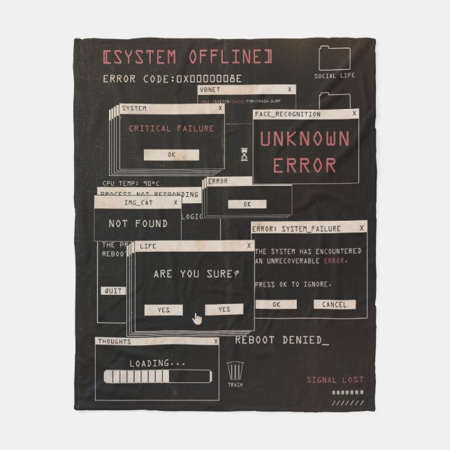 System Offline - Teknobrutalistisk design Fleecefilt (Framsidan)
