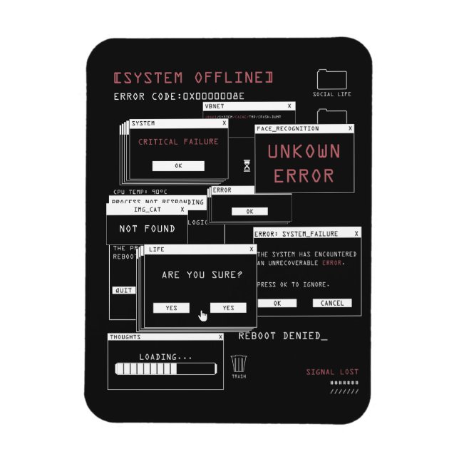 System Offline - Teknobrutalistisk design Magnet (Vertikal)