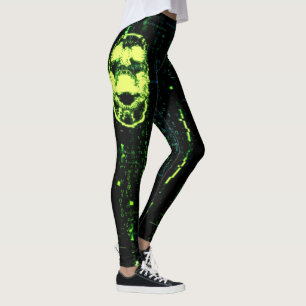 Systemfel Cyberpunk Screaming Skull-Grönt Leggings
