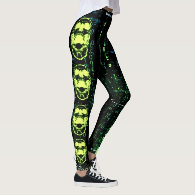 Systemfel Cyberpunk Screaming Skull-Grönt Leggings (Höger)