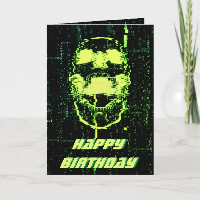 Systemfel Cyberpunk Skrikande Skalle Grön Kort (Framsida)