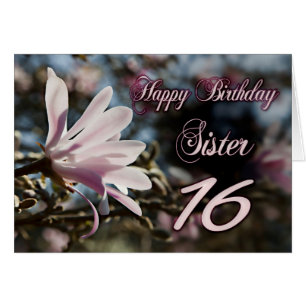 Syster 16:e födelsedag med magnolia hälsningskort
