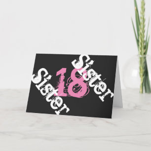 Syster, 18:e födelsedag, vit, rosa på svart. kort