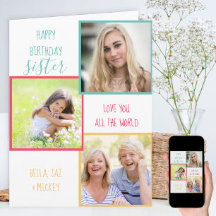Syster 3 Photo Collage Personlig Birthday Kort