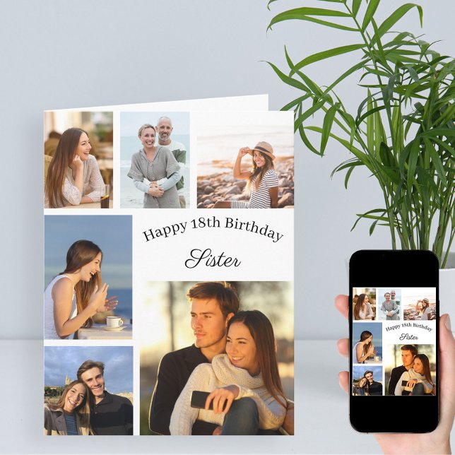 Syster 6 Fotokollage vid hög födelsedag Kort (Skapare uppladdad)