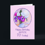 Syster 70th födelsedag med målade flowers. kort<br><div class="desc">Ett enkel men 70th födelsedagkort för elegant för en syster,  med en blommamålning. En målning av en vas av blommor inramas i daisy. Helheten är på en delikat rosa bakgrund. Det inre meddelandet kan ändras till dina krav.</div>