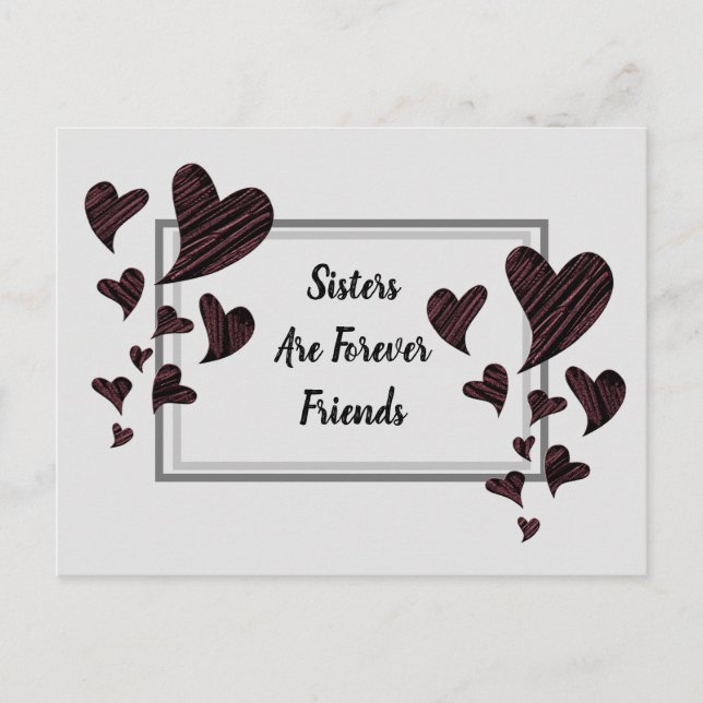 Syster är för Vänner Red Hearts Syskon Vykort (Framsida)