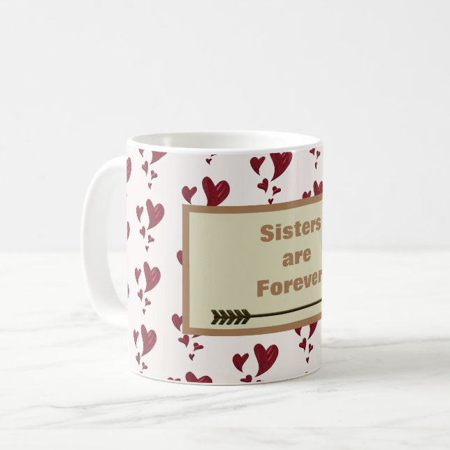 Syster är Forever Heart Mönster Arrow Syskon Tea Kaffemugg (Framsida vänster)