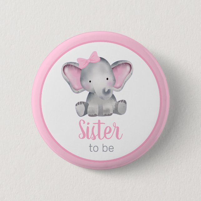 Syster att bli rosa elefant Baby Shower Knapp (Framsida)