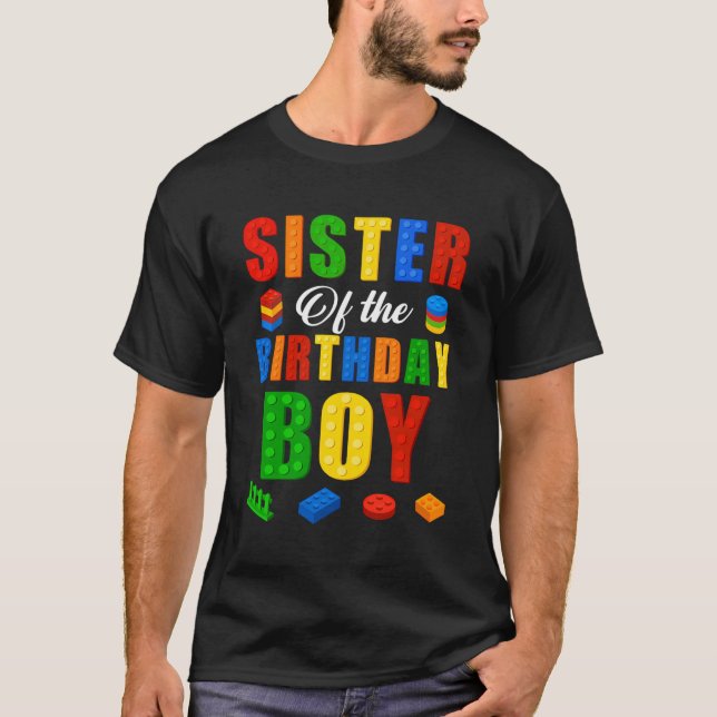 Syster Birthday Boy Master Builder Byggande Bricks T Shirt (Framsida)