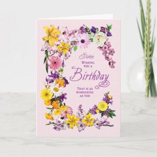 Syster Birthday Flower Ram Card Kort
