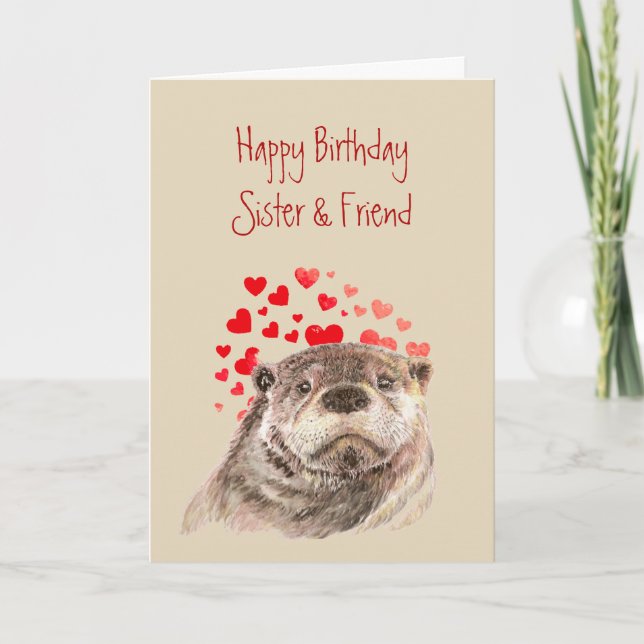 Syster Birthday Kärlek Heart Cute Otter Animal Helgkort (Framsida)