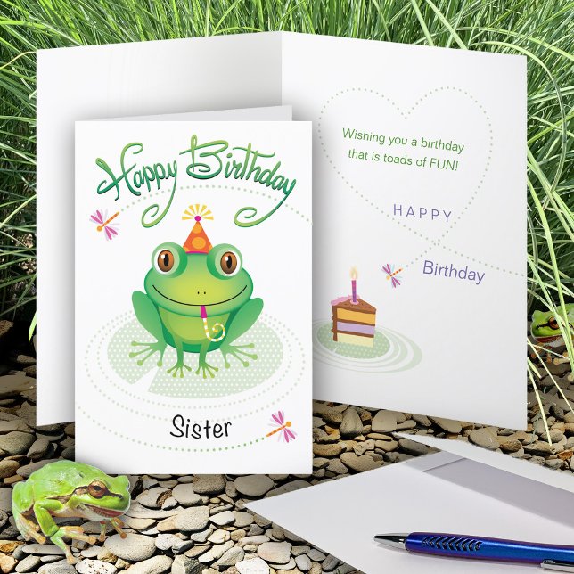 Syster Cute Birthday Frog Kort (Skapare uppladdad)