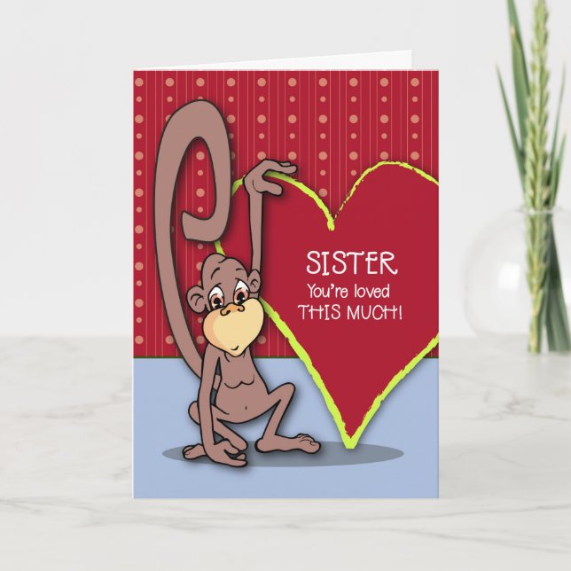 Syster Cute Monkey på Alla hjärtans dag Helgkort (Framsida)
