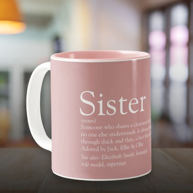 Syster Definition Girly Dusty Ro Rosa Två-Tonad Mugg (Sister Definition Girly Dusty Rose Pink Two-Tone Coffee Mug)