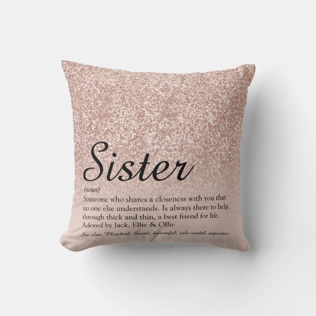 Syster Definition Rosa Guld Glitter Chic Script Kudde (Framsida)