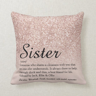 Syster Definition Rosa Guld Glitter Chic Script Kudde