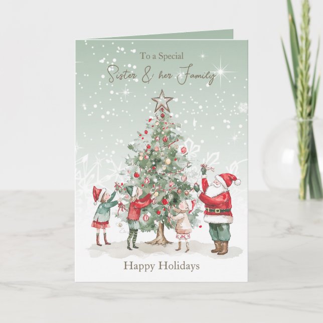 Syster Family Julgran Santa Helgkort (Framsida)