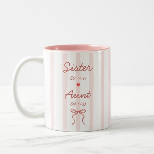 Syster & Faster Anpassade datum Rosa Ränder Coquet Två-Tonad Mugg (Vänster)