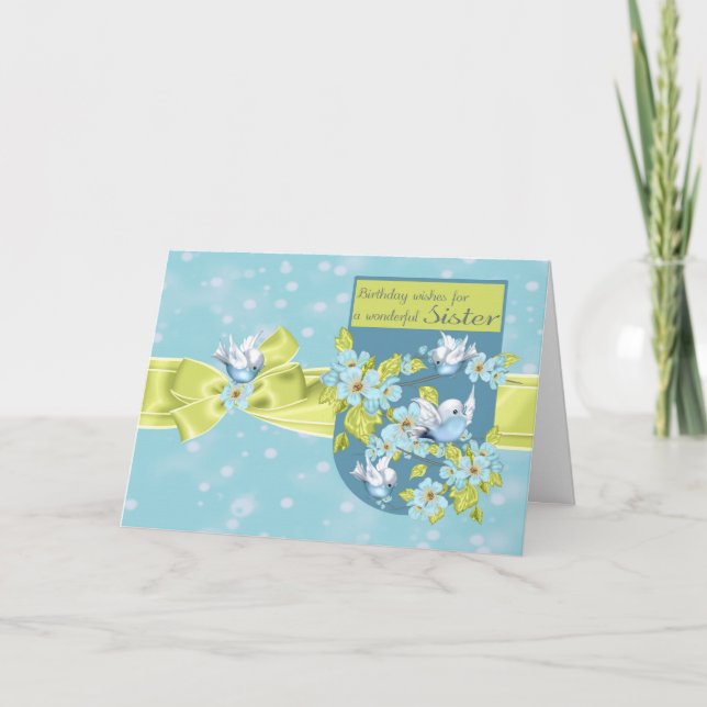 Syster, födelsedagshälsningskort med Söt fåglar Kort (Framsida)