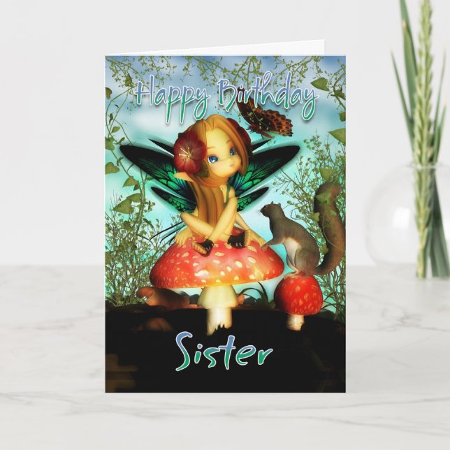 Syster, födelsedagskort, Cute Little Fairy Kort (Framsida)
