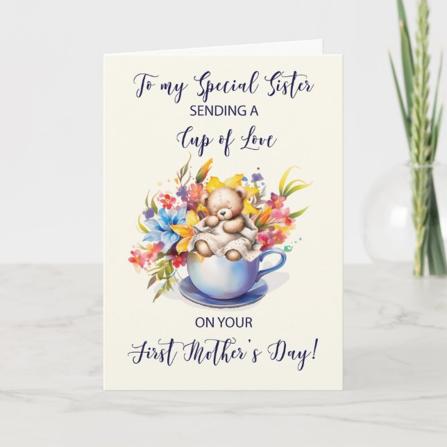 Syster först Mors dag Kopp i Kärlek och blommor Kort (Framsida)