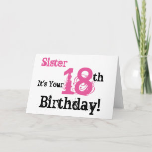 Syster fyller 18 år hälsning i svart, rosa. kort