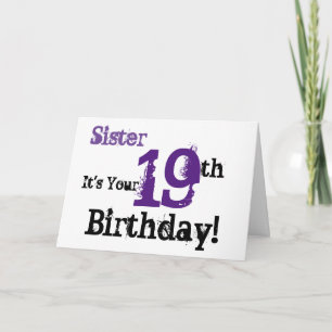 Syster fyller 19 år hälsning i svart, lila. kort
