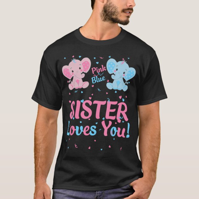 Syster Gender avslöjar elefant Rosa eller Blue Mat T Shirt (Framsida)